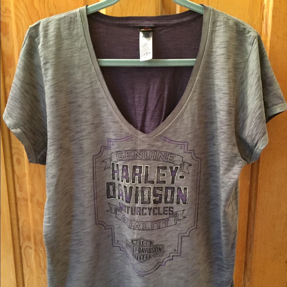 Harley-Davidson Women's V-Neck Tee in Gray and Purple